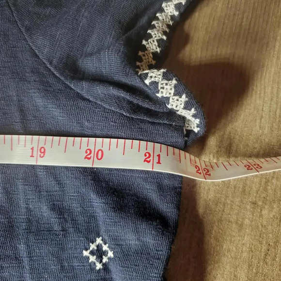 Talbots Navy Blue Embroidered Knit Top Blouse Size XP Plus Size Petite Boat Neck - Picture 6 of 15